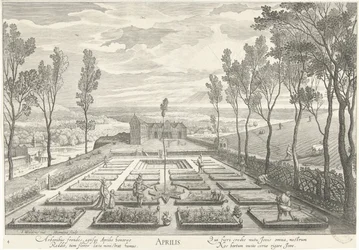 Abril, com uma empresa num jardim
Aprilis (título sobre o objecto)
Os doze meses (título da série)