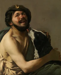 Um bravo rindo com seu cão Diógenes, 1628.