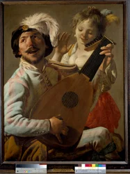 A dupla Uma cantora tocando alaúde com um dançarino. Pintura de Hendrick ter Brugghen (ou Terbrugghen