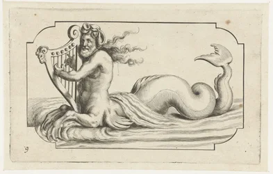 Tritão tocando harpa Nouveau Livre des Dieux et Deeßes De la Marine Bouckje of Sea Gods and Goddesses (título da série)