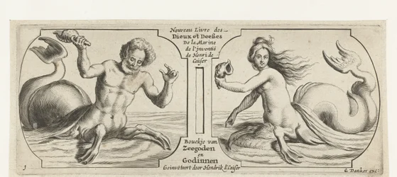 Dois compartimentos, em cada um tritão Nouveau Livre des Dieux et Deeßes De la Marine Bouckje of Sea Gods and Goddesses (título no objeto) Nouveau Livre des Dieux et Deeßes De la Marine Bouckje of Sea Gods and Goddesses (título da série)