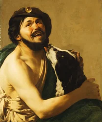 Um Bravo rindo com um cachorro, 1628