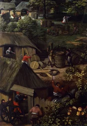 Paisagem de colheita de Outono, por Lucas van Valkenborch (cerca de 1530-1597), detalhe