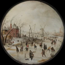 Rio Congelado com Patinadores - Peinture de Hendrick Avercamp