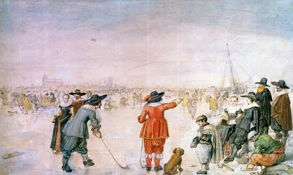 Golfe no gelo no rio Ijsel perto de Kampen