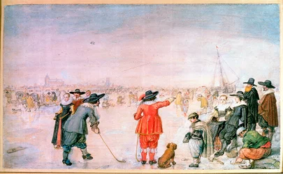 Golfe no gelo no rio Ijsel perto de Kampen