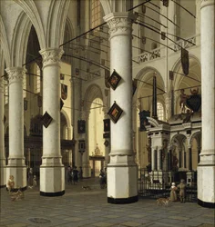 Interior da Igreja Nova em Delft por Vliet, Hendrick Cornelisz. van (1611-1675). Óleo sobre madeira. Dimensão: 41x39 cm. Nationalmuseum Estocolmo