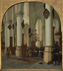 Vista dentro da igreja de Saint Bavo em Haarlem durante a missa, 1666