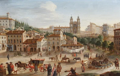 Roma, Santa Trinita dei Monti e Piazza di Spagna (óleo sobre cobre)