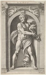 Plutão, no verso dos esboços de uma figura, quatro cabeças e uma coluna, 1592.
