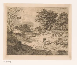 Paisagem com pessoa mostrando o caminho a outra