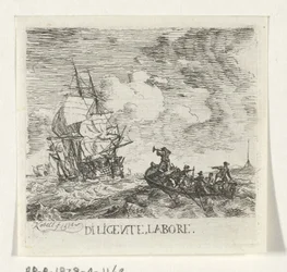 Água desolada com vários barcos
Diligente, labore (título sobre o objecto)