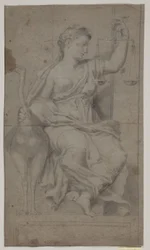 Justiça sentada. (Estudo após figura na Sala di Costantino, Vaticano, Roma)