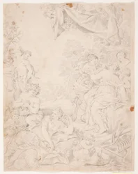 Sølvalderen. Estudo depois da composição de Pietro da Cortona na Sala della Stufa, Palazzo Pitti, Florença