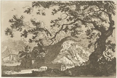 Landschap com twee boerderijen Doze desenhos calculados para uso de quem está aprendendo a desenhar paisagem (título da série)