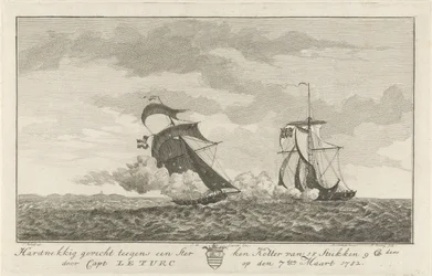 Luta contra um cortador forte, 1782
Hard Fight against a Strong Cutter of 18 Pieces (...) by Capt: Le Turc on the 7th March 1782 (title on object)