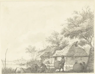 Dois pescadores com cestas em um canal