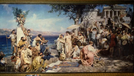 Friné na festa de Poseidon em Eleusis, Grécia