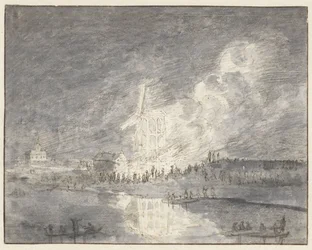 Incêndio num moinho sobre o Muiderdijk, c. 1710