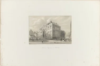 Vista do Museu Boijmans em Roterdã, 1854 Museu Boijmans em Rotterdam (título no objeto) A Sociedade para a Promoção de Toonkunst, seu Festival de Música e a cidade de Roterdã. memória do ano de 1854 (título da série no objeto)