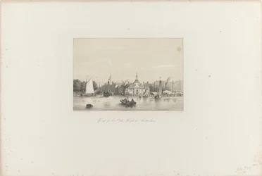 Vista do Oude Hoofd em Rotterdam, 1854 Vista do Oude Hoofd em Rotterdam (título no objeto) A Sociedade para a Promoção de Toonkunst, seu Festival de Música e a cidade de Roterdã. memória do ano de 1854 (título da série no objeto)