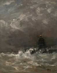 Farol em ondas quebrando. Por volta de 1900-07