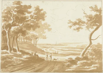 Paisagem com um caminho por onde as pessoas andam