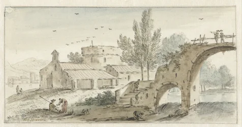 Italianate Landscape com Ponte de Pedra