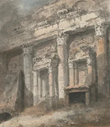 Fachada do Templo Romano Arruinado (?), com Colunas e Portas