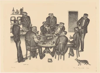 Homens a jogar às cartas num bar
