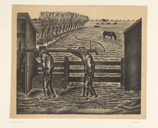 Dois agricultores numa paisagem
