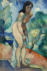 Jeanne à beira da piscina (óleo sobre tela)