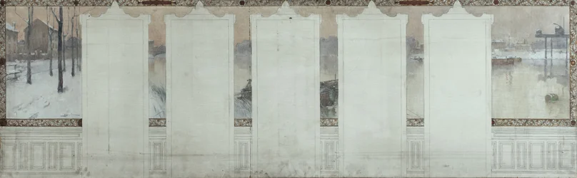 Esboço para a Câmara Municipal de Asnières: inverno. O Sena em Asnières, cerca de 1900 (óleo sobre tinta sobre tela)