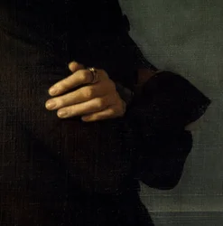 Retrato de Franz Liszt (1811-1886), compositor e pianista húngaro (1839). Detalhe das mãos. Pintura de Henri Lehmann (Karl Ernest (Ernst) Rudolf Heinrich Salem dit) (1814-1882). Paris, Musee Carnavalet.