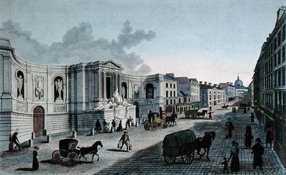 Vista da Fonte na Rue de Grenelle, Faubourg St. Germain, gravada por Grimberghen, c.1815-20 (gravação a cores)