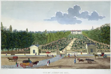 Vista do Jardin du Roi em Paris da ponte de Austerlitz, gravada por Claude Fortier (1775-1835) (gravação a cores)