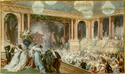 Jantar oferecido aos Tuileries por Napoleão III. Uma recepção sob o Segundo Império. Aguarela do Barão Henri Barão (1816-1885). Século XIX. Compiegne, Musee National Du Chateau