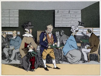 Uma hora: visitas, degustação de almoço, convites para jantar - em "Administrative mores" de Henri Monnier