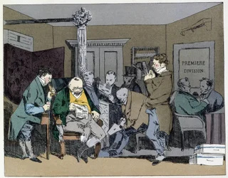 Dez horas: leitura de jornais, almoços, tamanho das penas - em "Administrative mores" de Henri Monnier