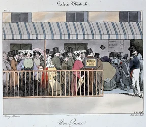Galeria teatral: uma fila à entrada - Desenho de Henri Monnier, Carnavalet