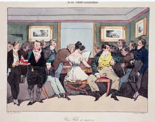 Uma menina para se casar, ilustração de "The Puppets", de Henri Monnier, litografada por Delpech, pub. Paris, c.1828 (litho colorido à mão)