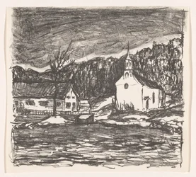 Paisagem montanhosa com igreja Starnberger See (título original)