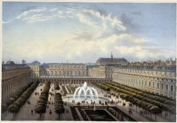 Jardin du Palais-Royal, cerca de 1820 em "Vues de Paris" de Courvoisier 1827