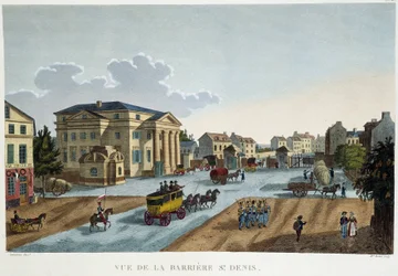 La barreira Saint-Denis, por volta de 1827 - em "Vues de Paris" de Courvoisier
