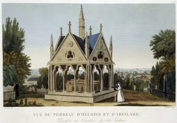 Túmulo de Heloise e Abelard em Père Lachaise, ca. 1820 - em "Vues de Paris" de Courvoisier