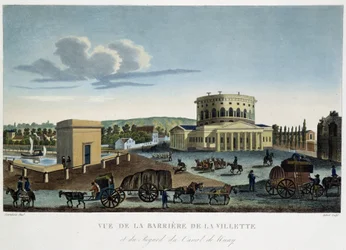 Vista da Barreira de la Vilette - em "Vista de Paris, por volta de 1810": Les Barriers de Paris" de Courvoisier