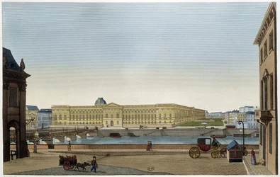 Vista do Louvre e da Pont des Arts da Margem Esquerda - in "Vues de Paris" de Courvoisier
