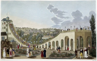 Vista da Serra de Belleville, cerca de 1820 - em "Vues de Paris" de Courvoisier