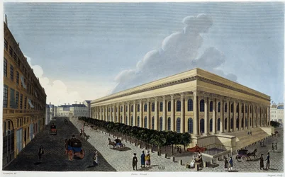 Vista da nova Bolsa e do Tribunal de Comércio - in "Vues de Paris" de Courvoisier