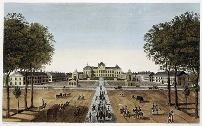 Vista da Escola Militar Real, vista da Avenida Vaugirard, ca. 1820 - em "Vues de Paris" de Courvoisier